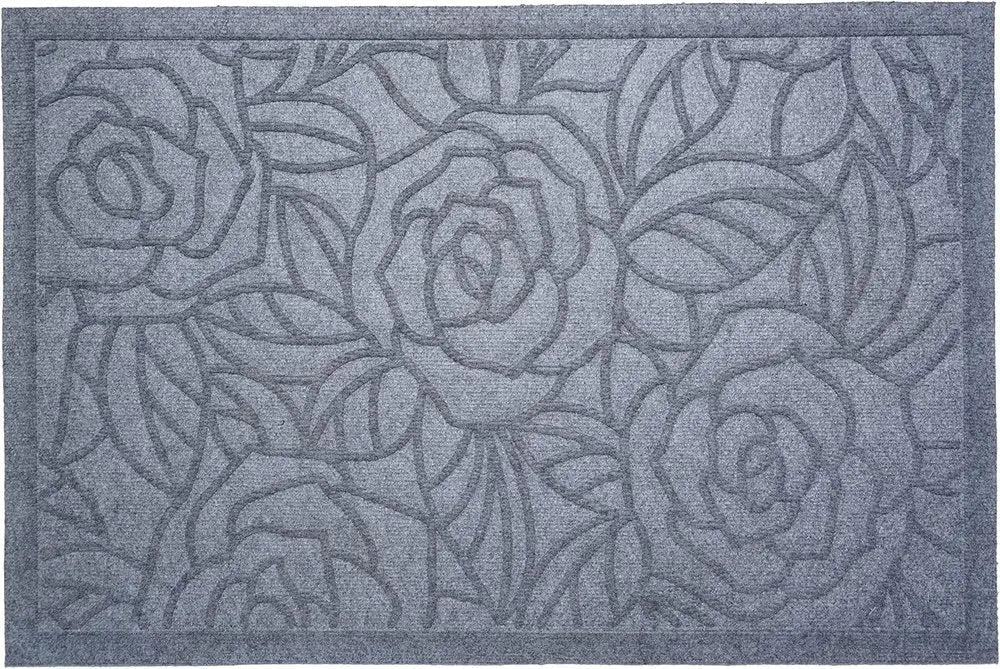 18" X 30" Gray Floral Outdoor Polypropylene Door Mat - NOBLE HOME INTERIORS