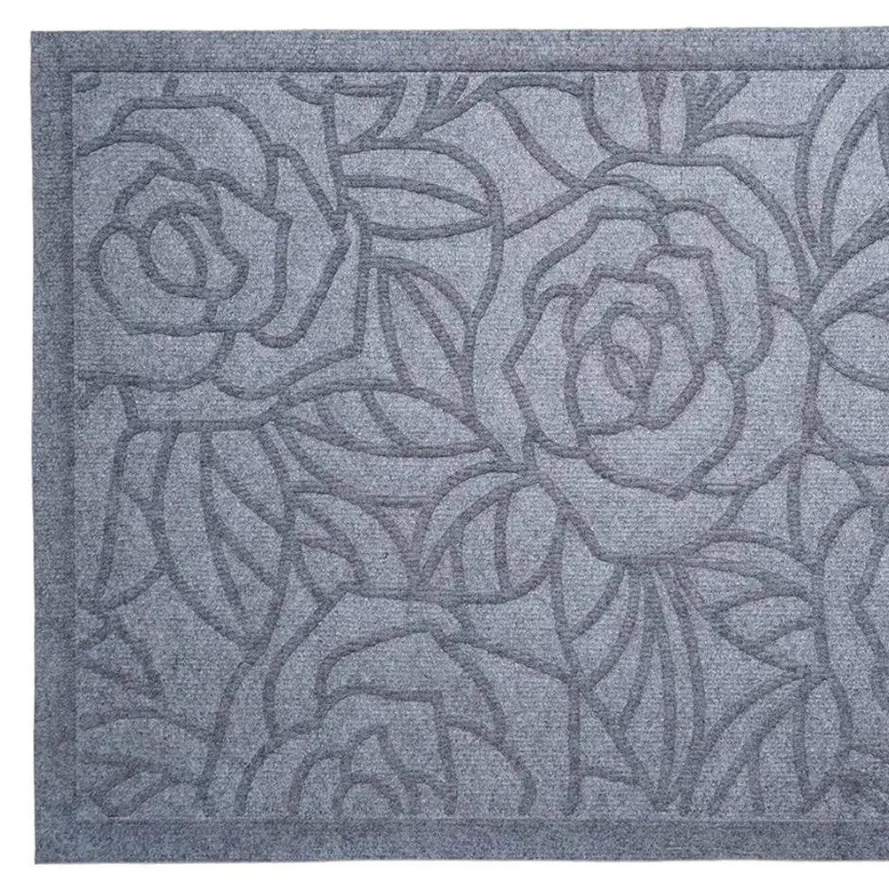18" X 30" Gray Floral Outdoor Polypropylene Door Mat - NOBLE HOME INTERIORS