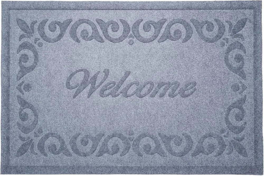 18" X 30" Gray Scrollwork Border Welcome Outdoor Polypropylene Door Mat - NOBLE HOME INTERIORS