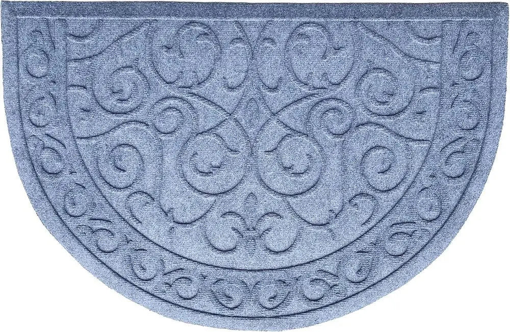 18" X 30" Gray Scrollwork Semi Circle Outdoor Polypropylene Door Mat - NOBLE HOME INTERIORS