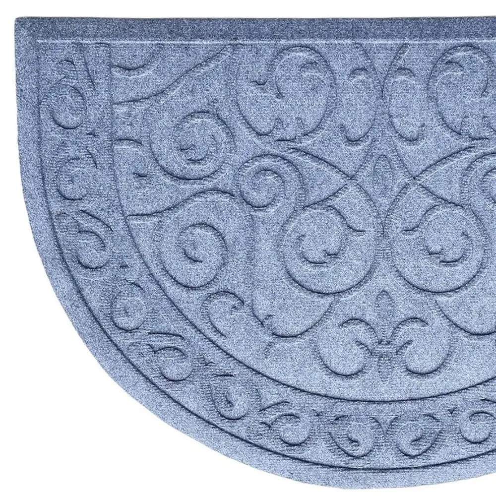 18" X 30" Gray Scrollwork Semi Circle Outdoor Polypropylene Door Mat - NOBLE HOME INTERIORS