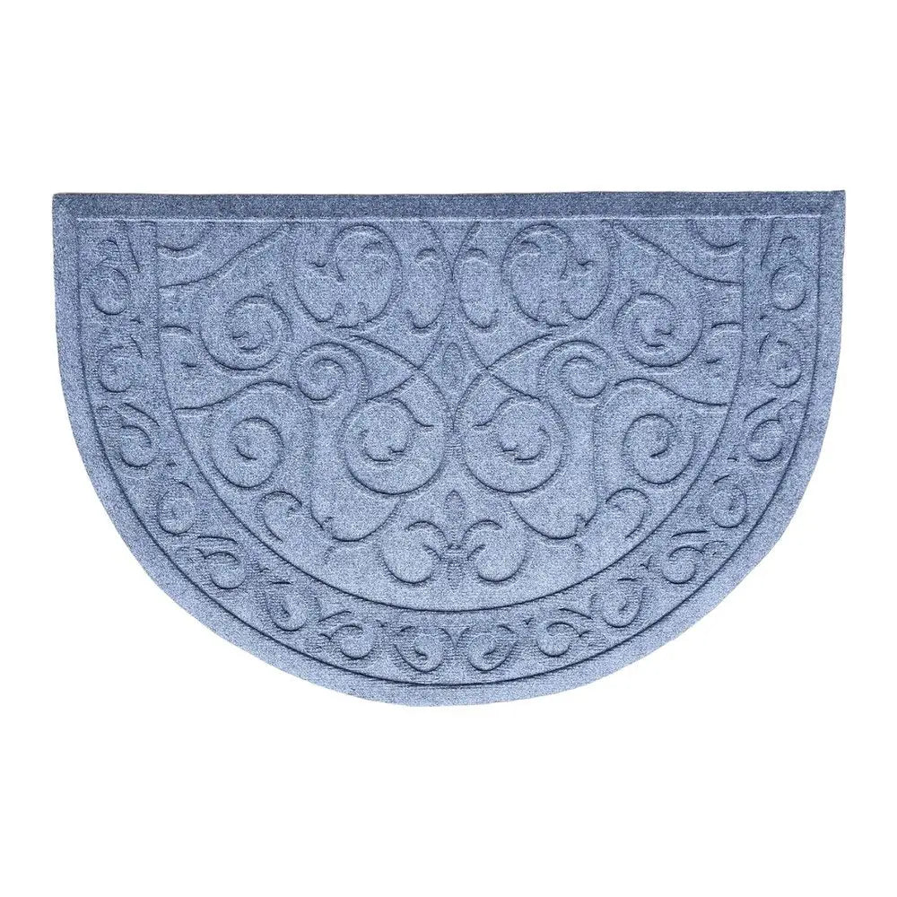 18" X 30" Gray Scrollwork Semi Circle Outdoor Polypropylene Door Mat - NOBLE HOME INTERIORS