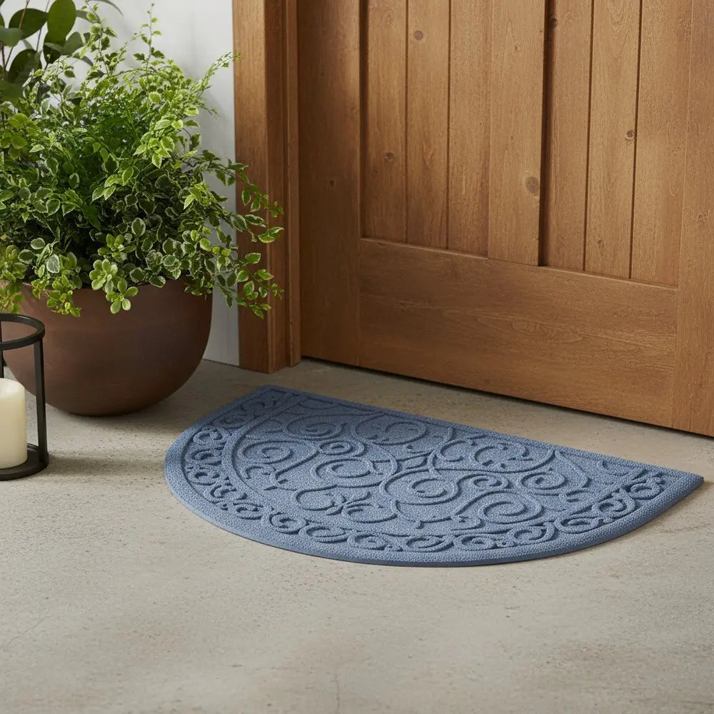 18" X 30" Gray Scrollwork Semi Circle Outdoor Polypropylene Door Mat - NOBLE HOME INTERIORS