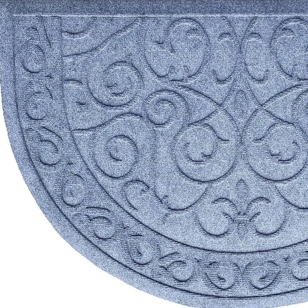 18" X 30" Gray Scrollwork Semi Circle Outdoor Polypropylene Door Mat - NOBLE HOME INTERIORS