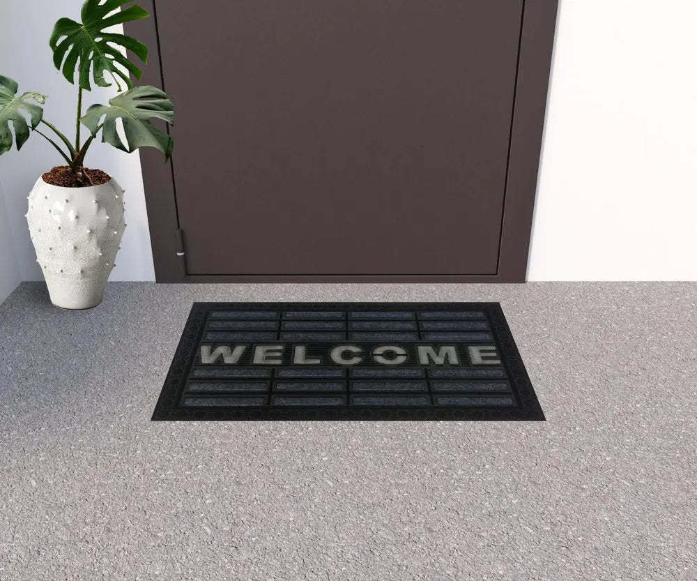 18" X 30" Gray Synthetic Fiber Abstract Outdoor Door Mat - NOBLE HOME INTERIORS