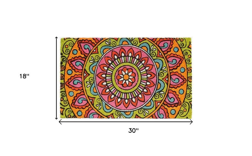 18" X 30" Green and Pink Coir Abstract Outdoor Door Mat - NOBLE HOME INTERIORS