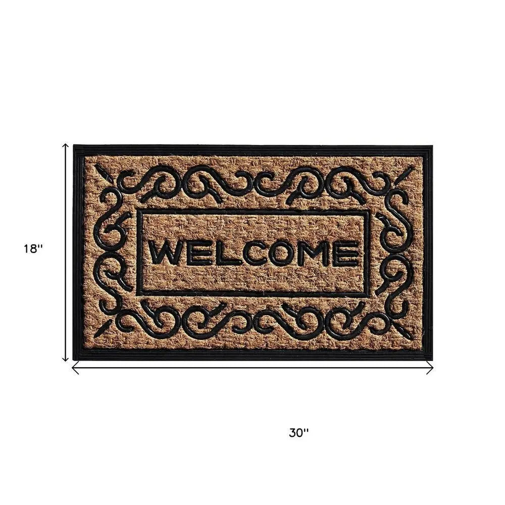 18" X 30" Natural And Black Coir Welcome Outdoor Door Mat - NOBLE HOME INTERIORS