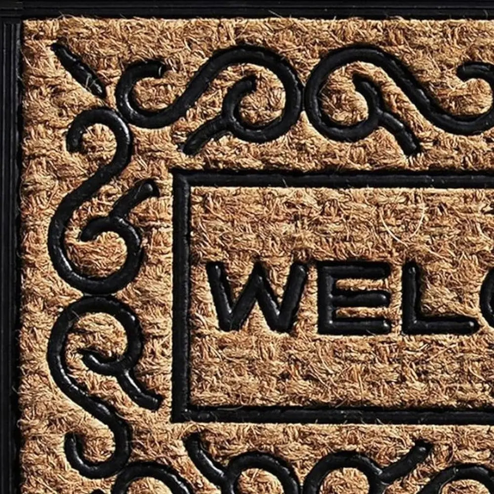 18" X 30" Natural And Black Coir Welcome Outdoor Door Mat - NOBLE HOME INTERIORS