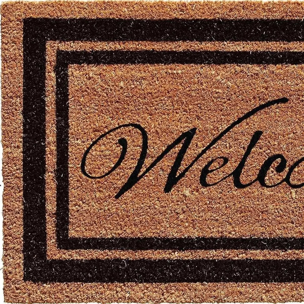 18" X 30" Natural And Black Striped Border Welcome Outdoor Coir Door Mat - NOBLE HOME INTERIORS