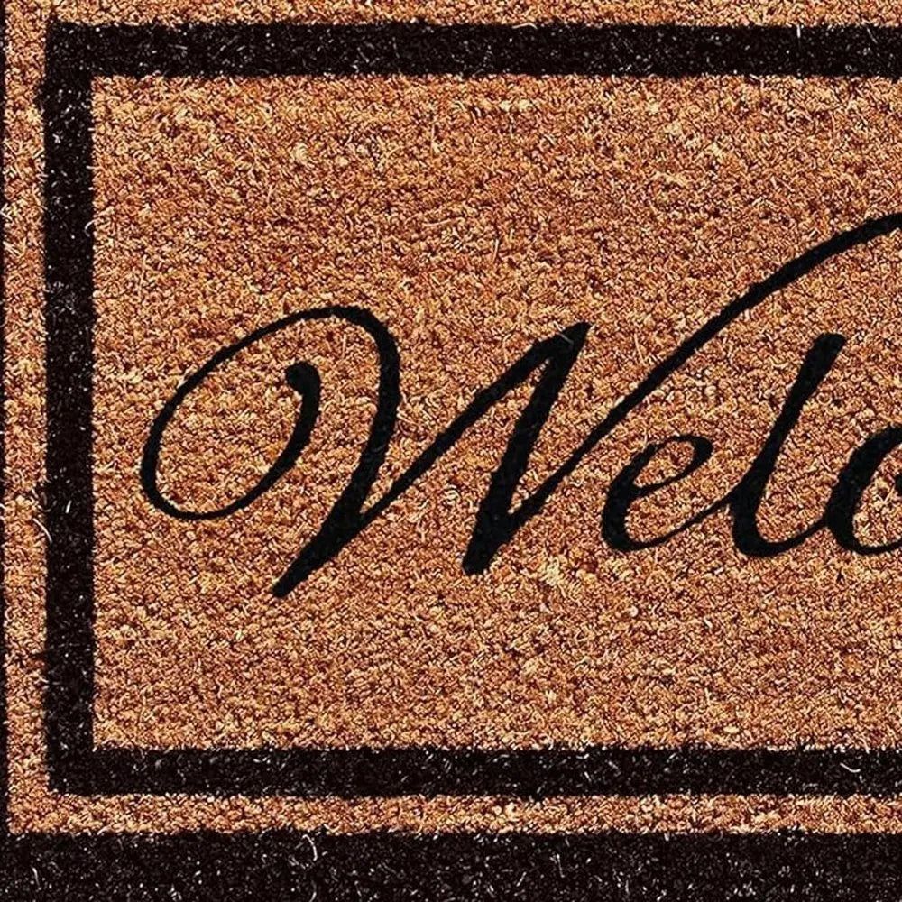 18" X 30" Natural And Black Striped Border Welcome Outdoor Coir Door Mat - NOBLE HOME INTERIORS