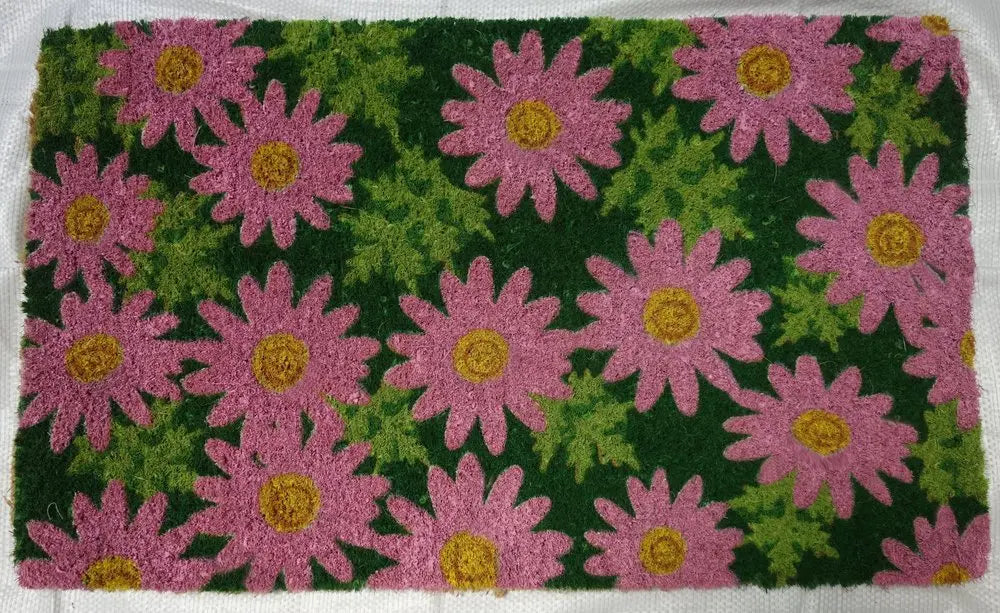 18" X 30" Pink and Green Coir Floral Outdoor Spring Door Mat - NOBLE HOME INTERIORS