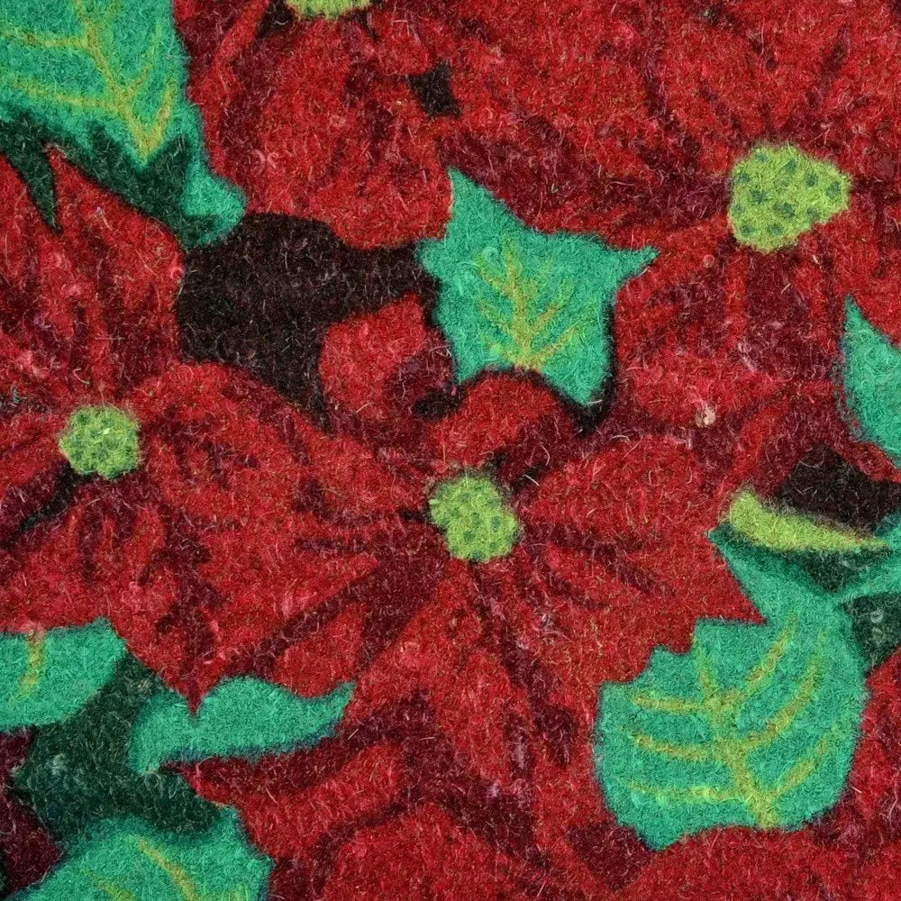 18" X 30" Red and Green Coir Poinsettia Outdoor Christmas Door Mat - NOBLE HOME INTERIORS