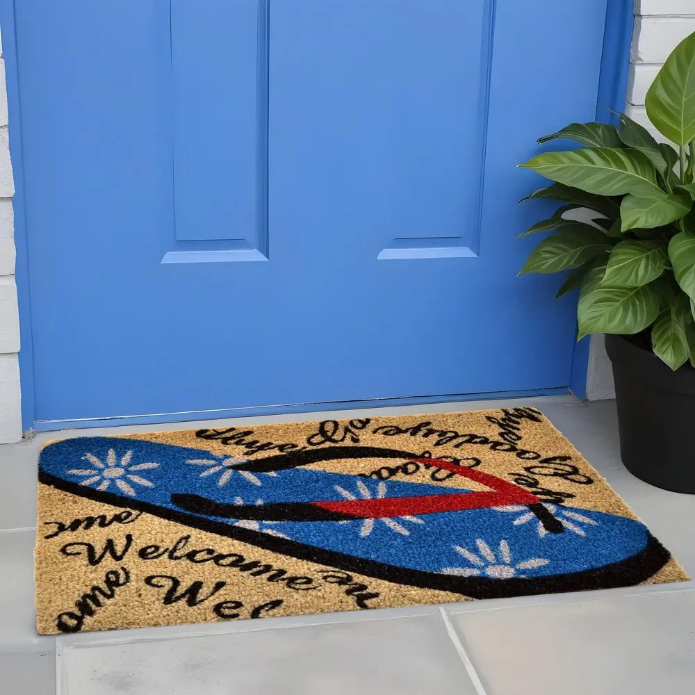 18" X 30" Red White and Blue Coir Flip Flop Welcome Outdoor Door Mat - NOBLE HOME INTERIORS