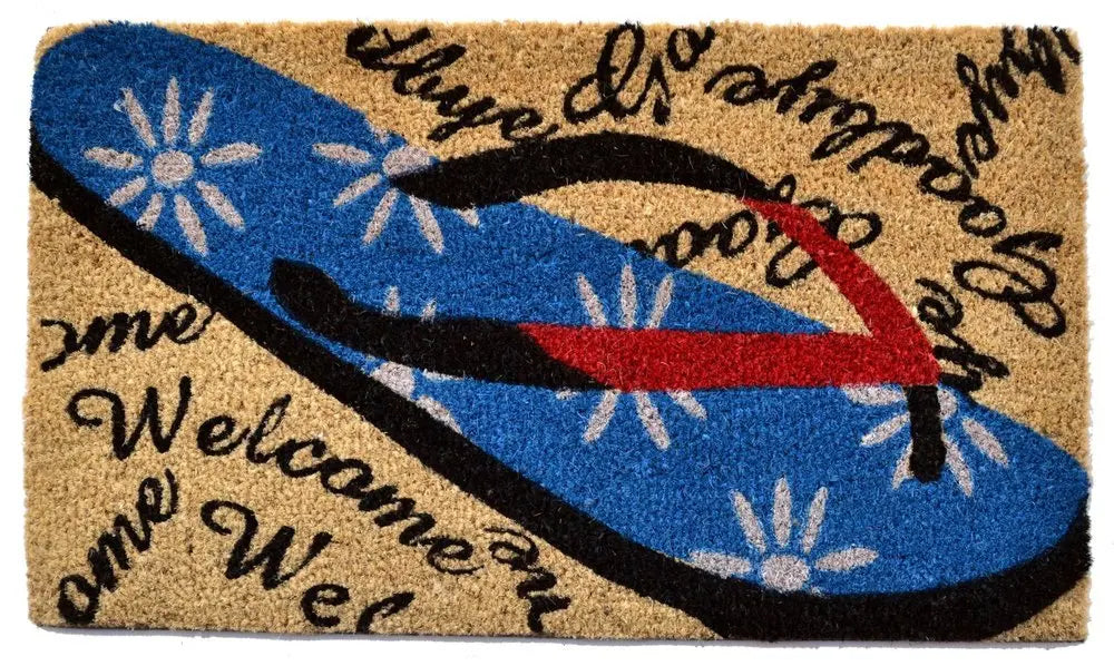 18" X 30" Red White and Blue Coir Flip Flop Welcome Outdoor Door Mat - NOBLE HOME INTERIORS