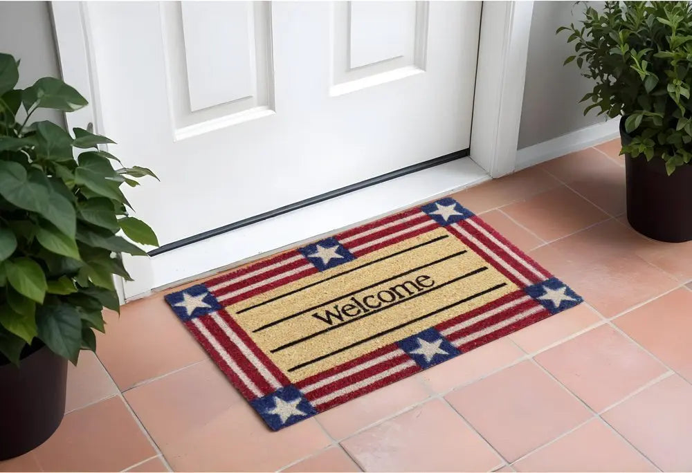 18" X 30" Red White And Blue Coir Patriotic Welcome Outdoor Door Mat - NOBLE HOME INTERIORS