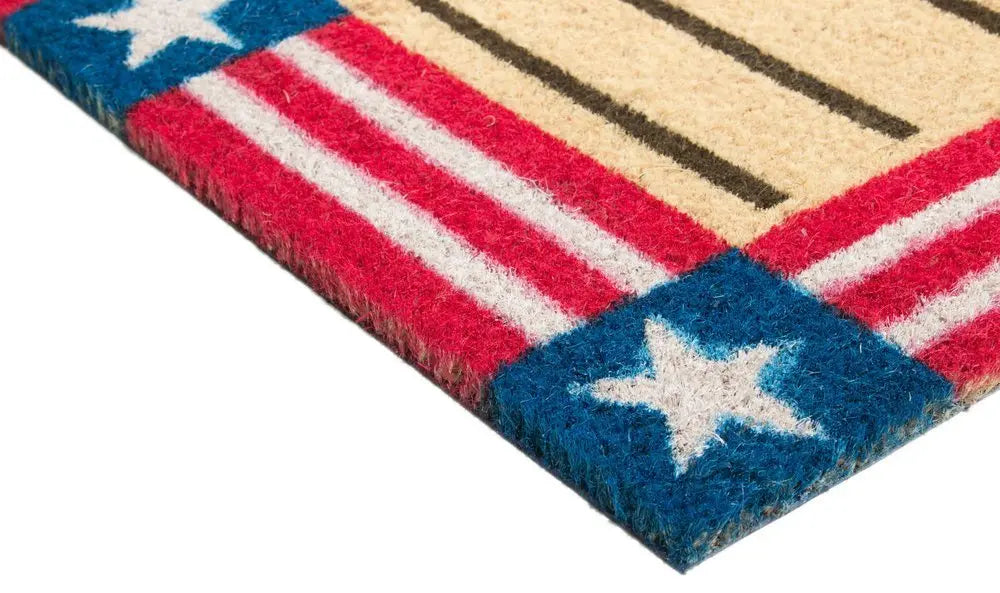18" X 30" Red White And Blue Coir Patriotic Welcome Outdoor Door Mat - NOBLE HOME INTERIORS