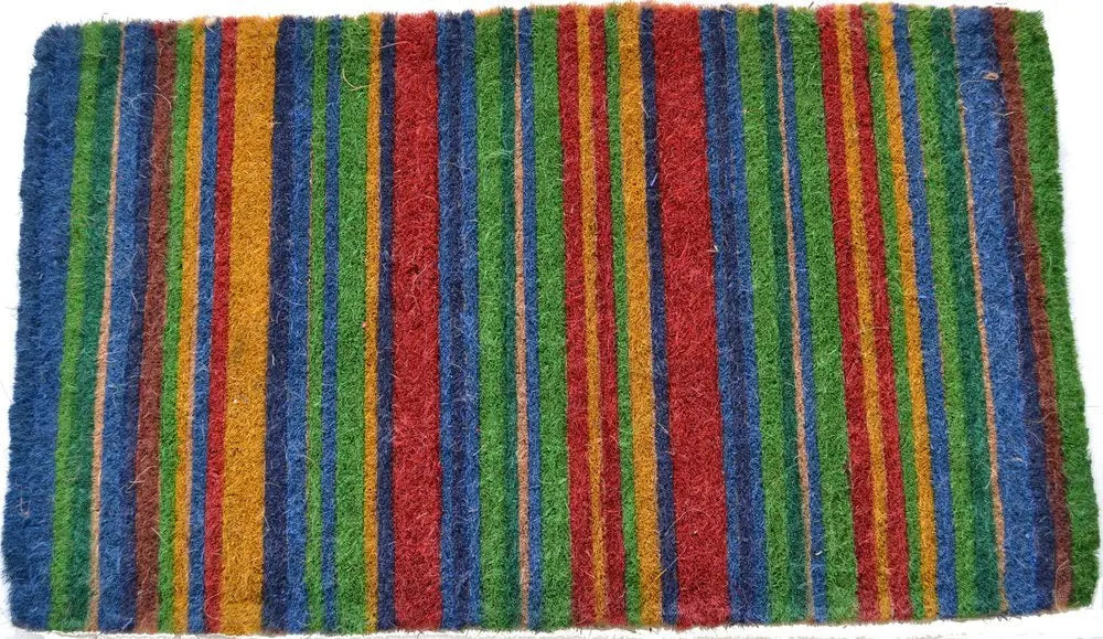 18" X 47" Blue and Green Coir Striped Outdoor Door Mat - NOBLE HOME INTERIORS