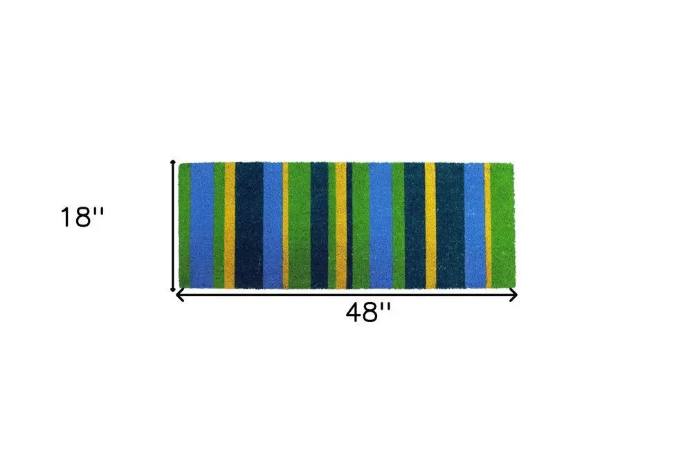 18" X 48" Green and Black Coir Striped Outdoor Door Mat - NOBLE HOME INTERIORS