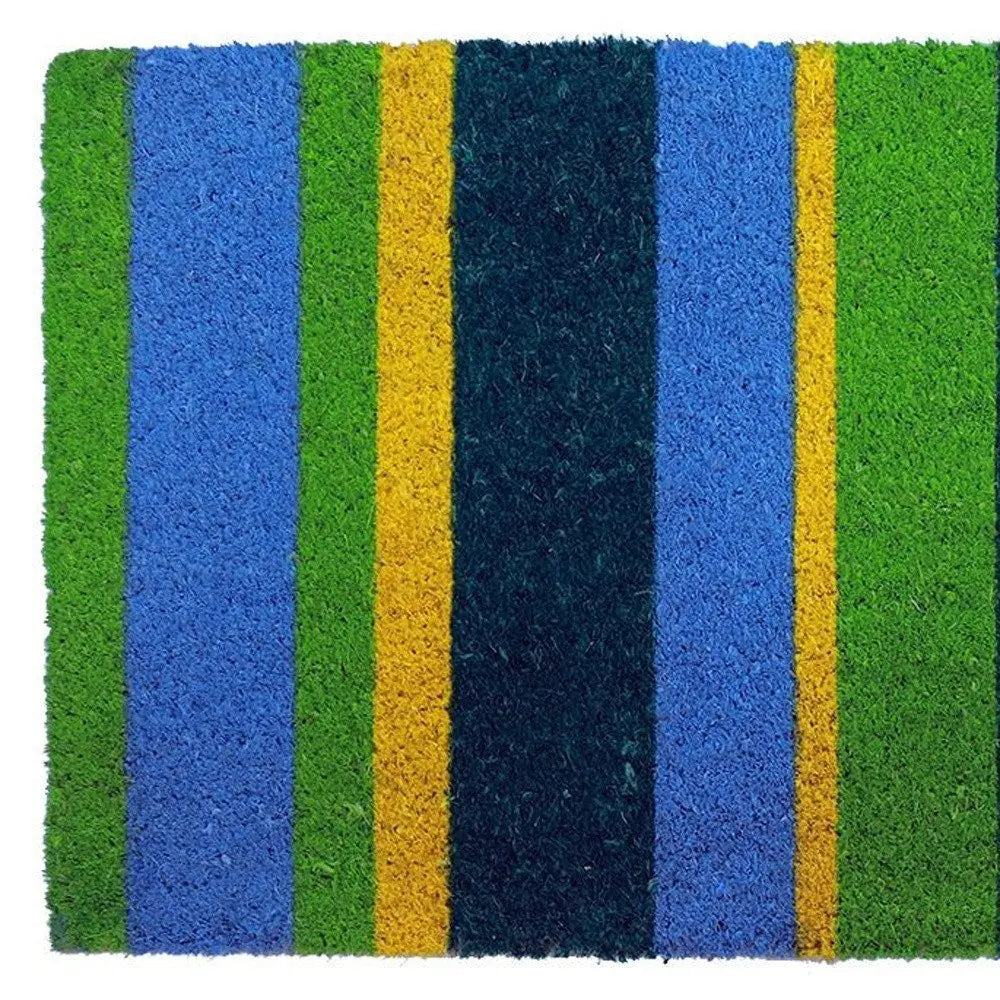 18" X 48" Green and Black Coir Striped Outdoor Door Mat - NOBLE HOME INTERIORS