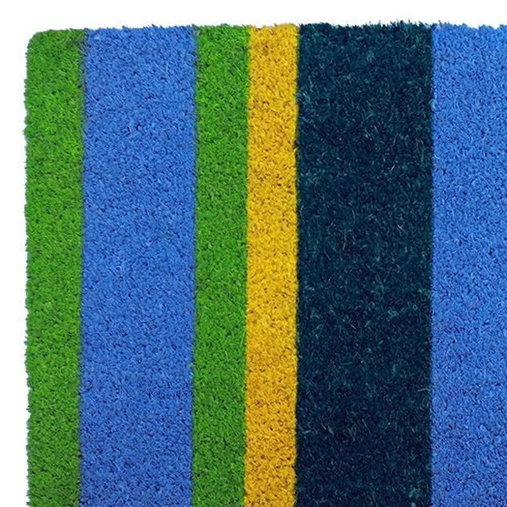 18" X 48" Green and Black Coir Striped Outdoor Door Mat - NOBLE HOME INTERIORS