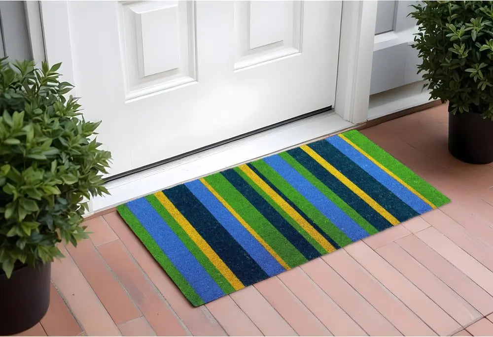 18" X 48" Green and Black Coir Striped Outdoor Door Mat - NOBLE HOME INTERIORS