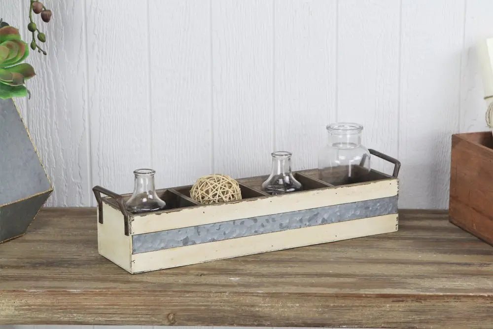 19" Antiqued White Solid Wood And Metal Box - NOBLE HOME INTERIORS