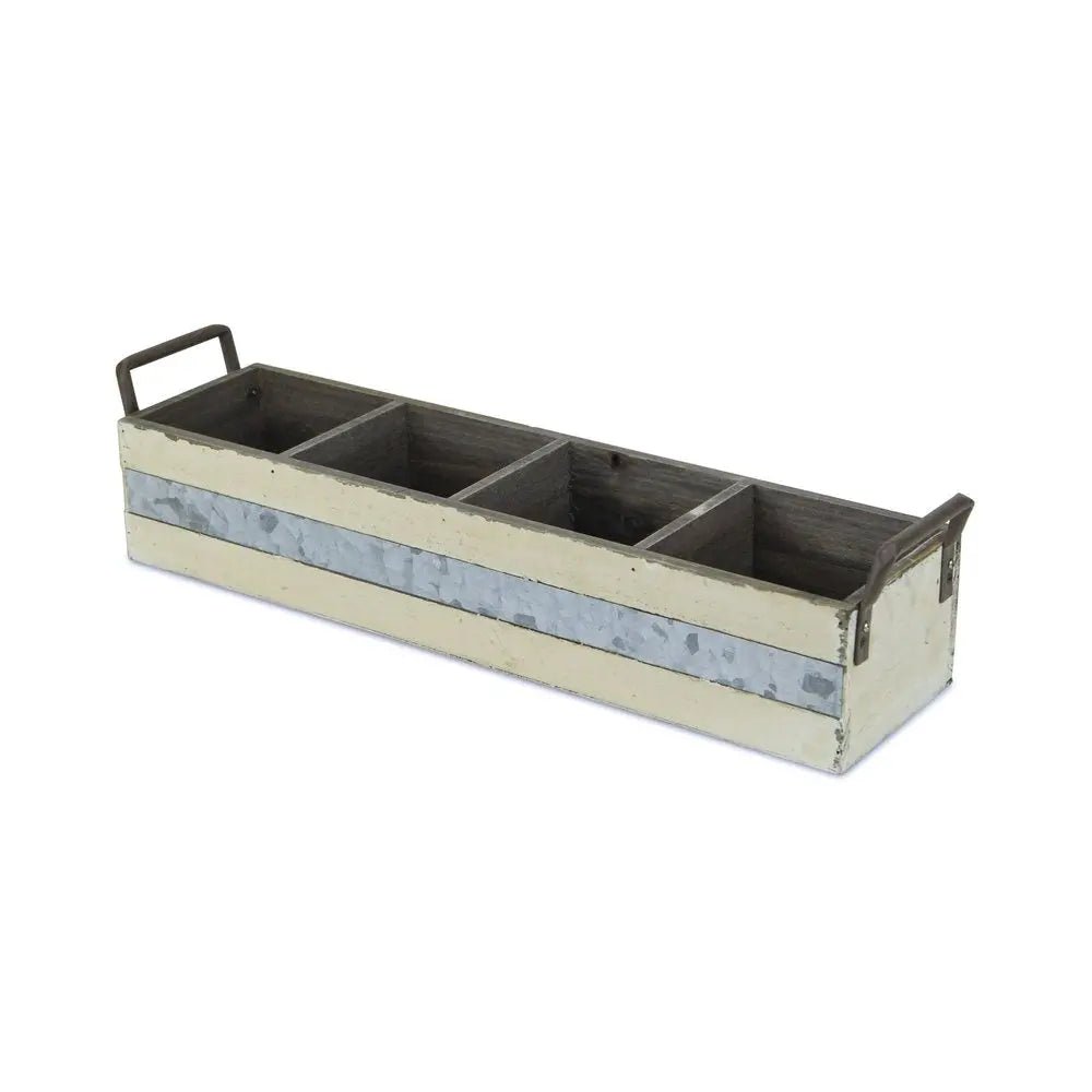 19" Antiqued White Solid Wood And Metal Box - NOBLE HOME INTERIORS