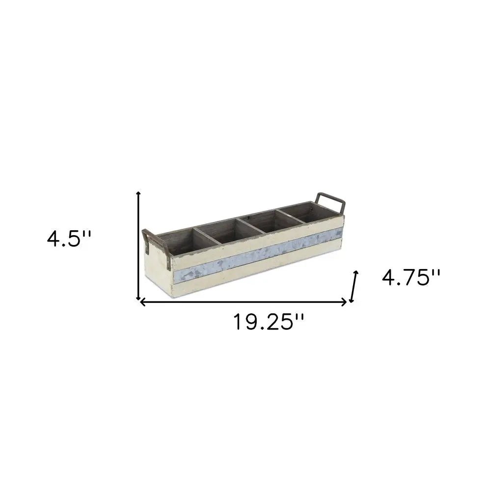 19" Antiqued White Solid Wood And Metal Box - NOBLE HOME INTERIORS