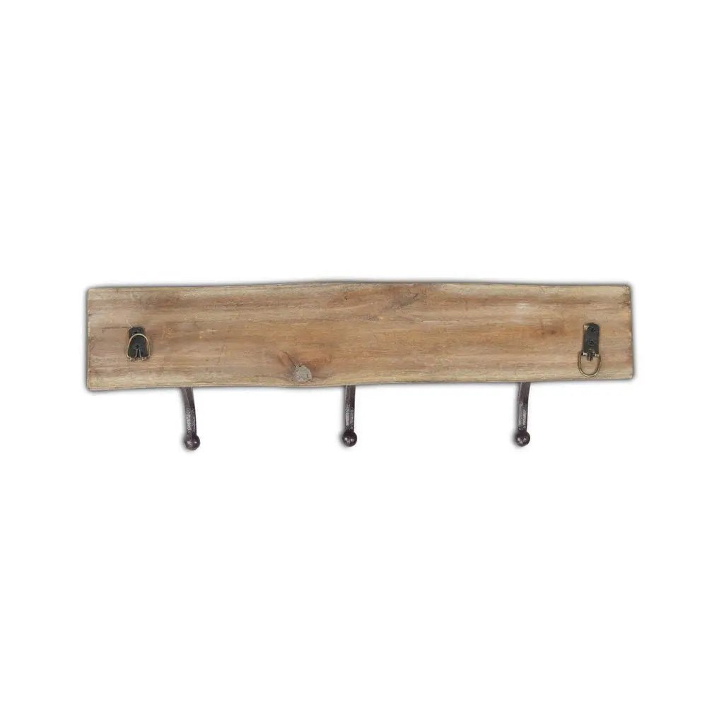 19" Brown Natural Rustic Live Edge Wood Three Hook Wall Mount Coat Rack - NOBLE HOME INTERIORS