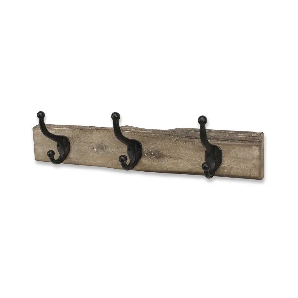 19" Brown Natural Rustic Live Edge Wood Three Hook Wall Mount Coat Rack - NOBLE HOME INTERIORS