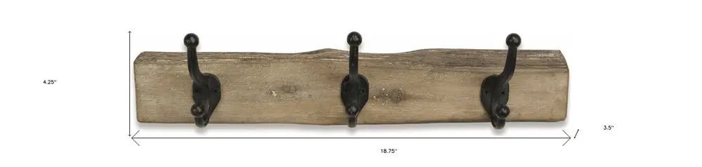 19" Brown Natural Rustic Live Edge Wood Three Hook Wall Mount Coat Rack - NOBLE HOME INTERIORS