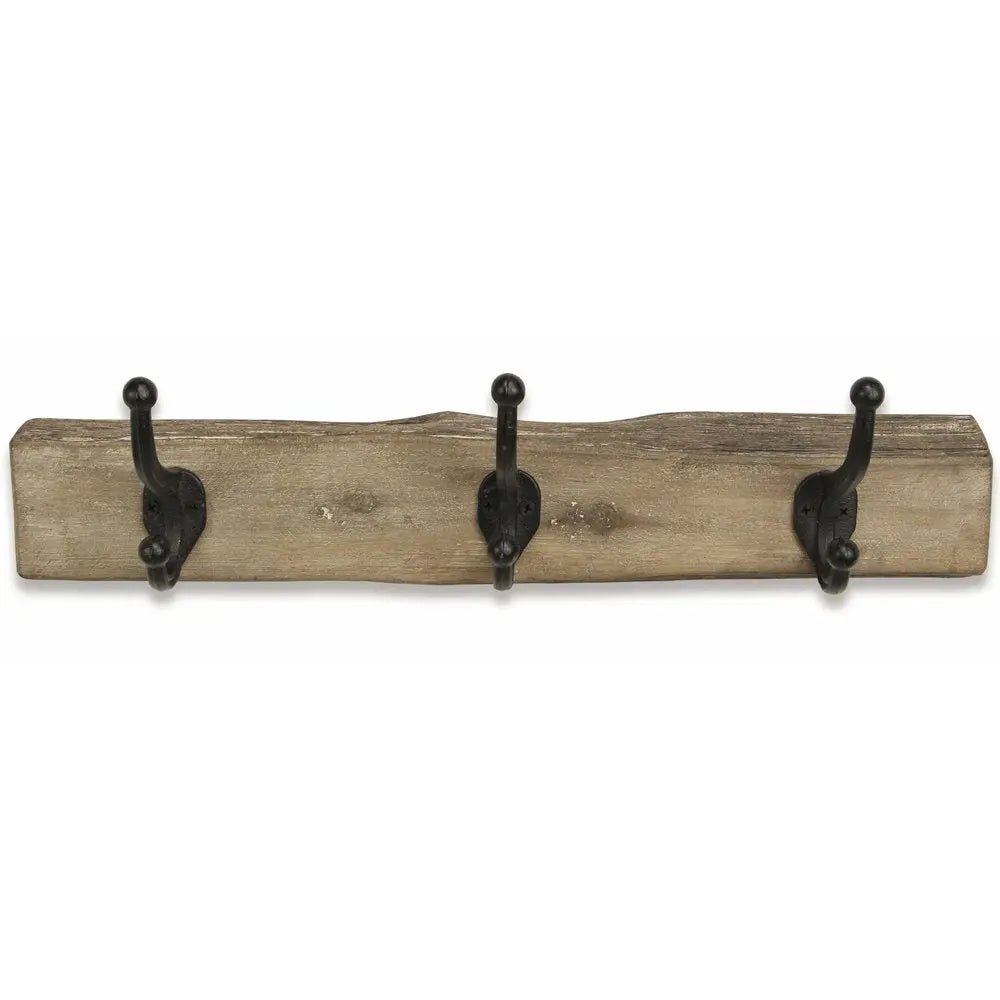 19" Brown Natural Rustic Live Edge Wood Three Hook Wall Mount Coat Rack - NOBLE HOME INTERIORS