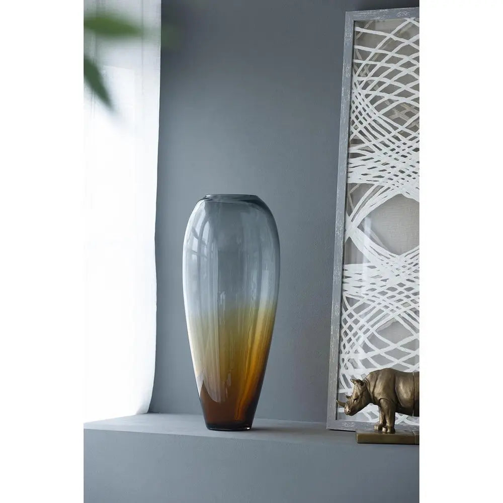 19" Clear And Brown Ombre Glass Table Vase - NOBLE HOME INTERIORS