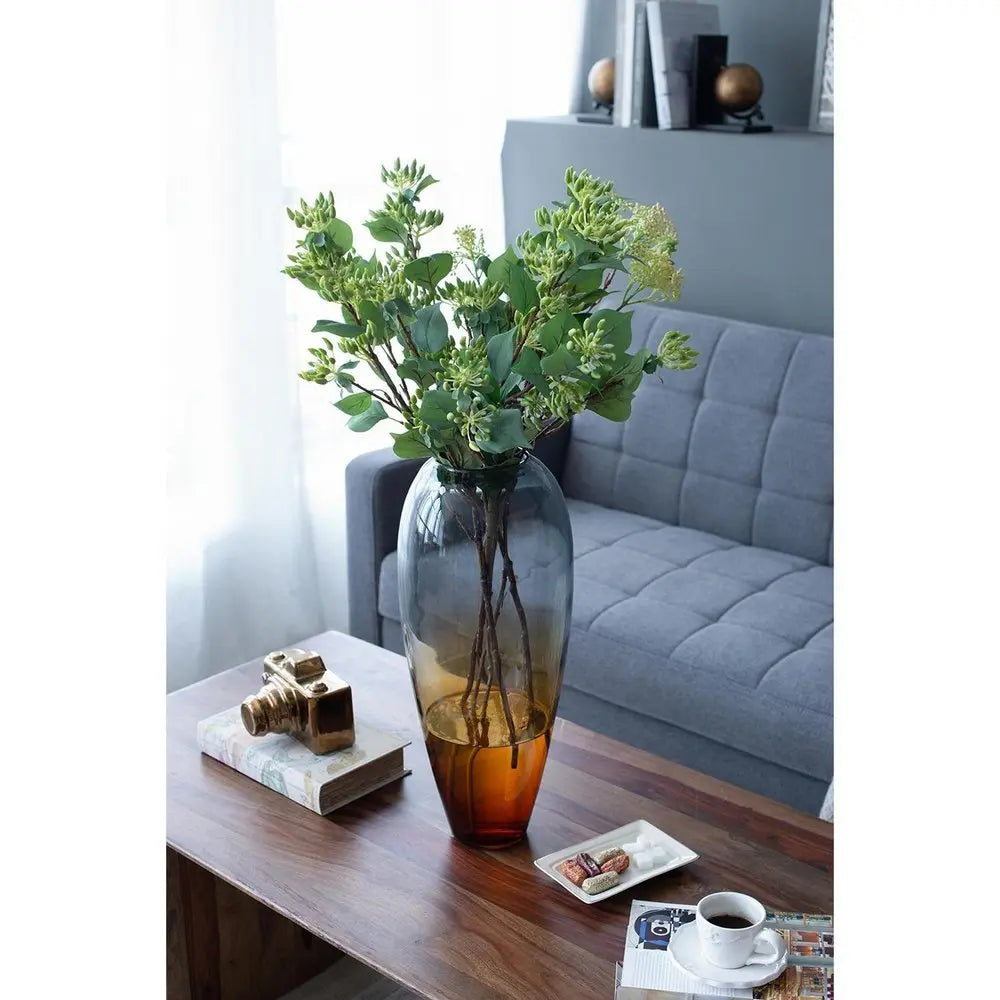 19" Clear And Brown Ombre Glass Table Vase - NOBLE HOME INTERIORS