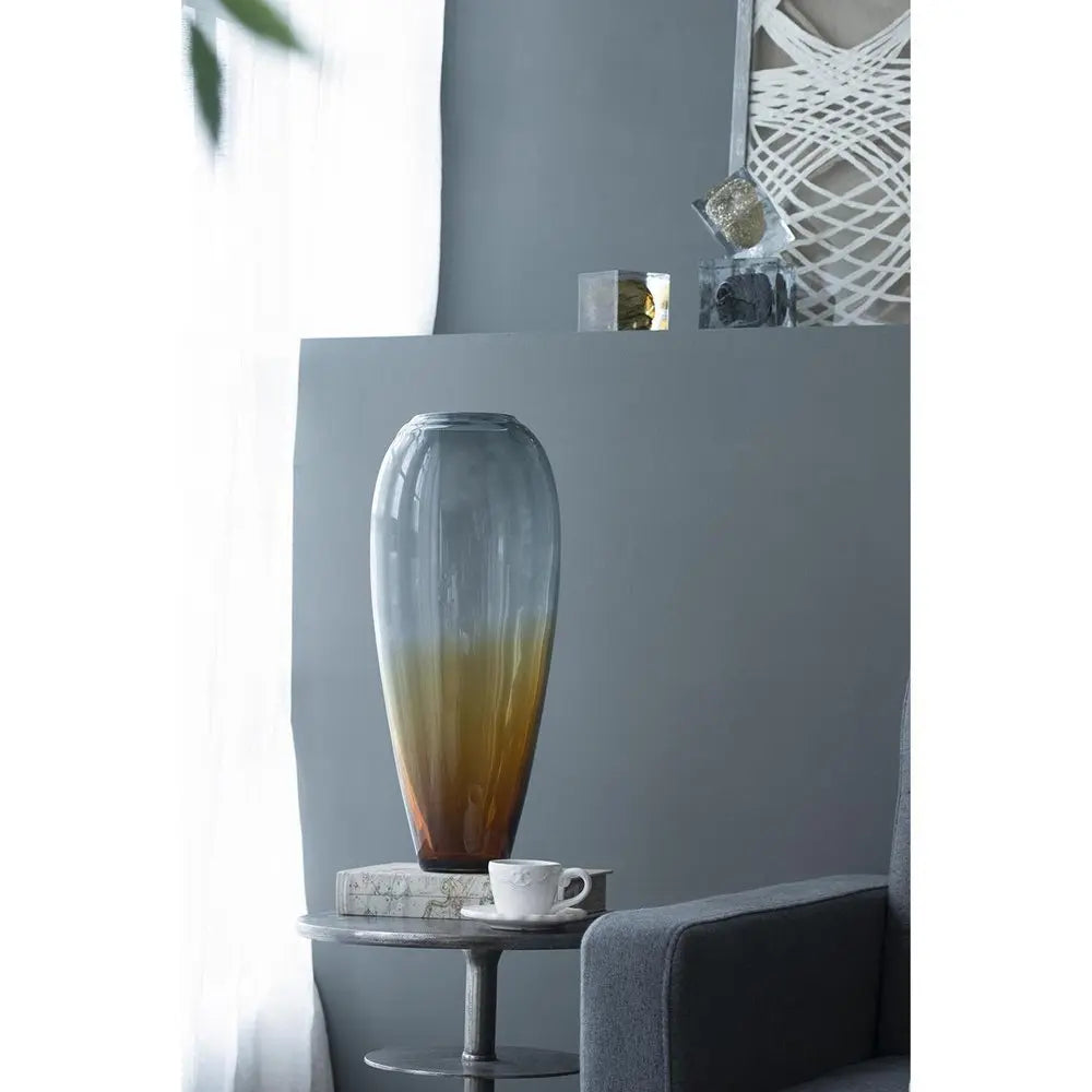 19" Clear And Brown Ombre Glass Table Vase - NOBLE HOME INTERIORS