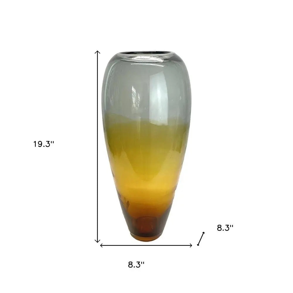19" Clear And Brown Ombre Glass Table Vase - NOBLE HOME INTERIORS