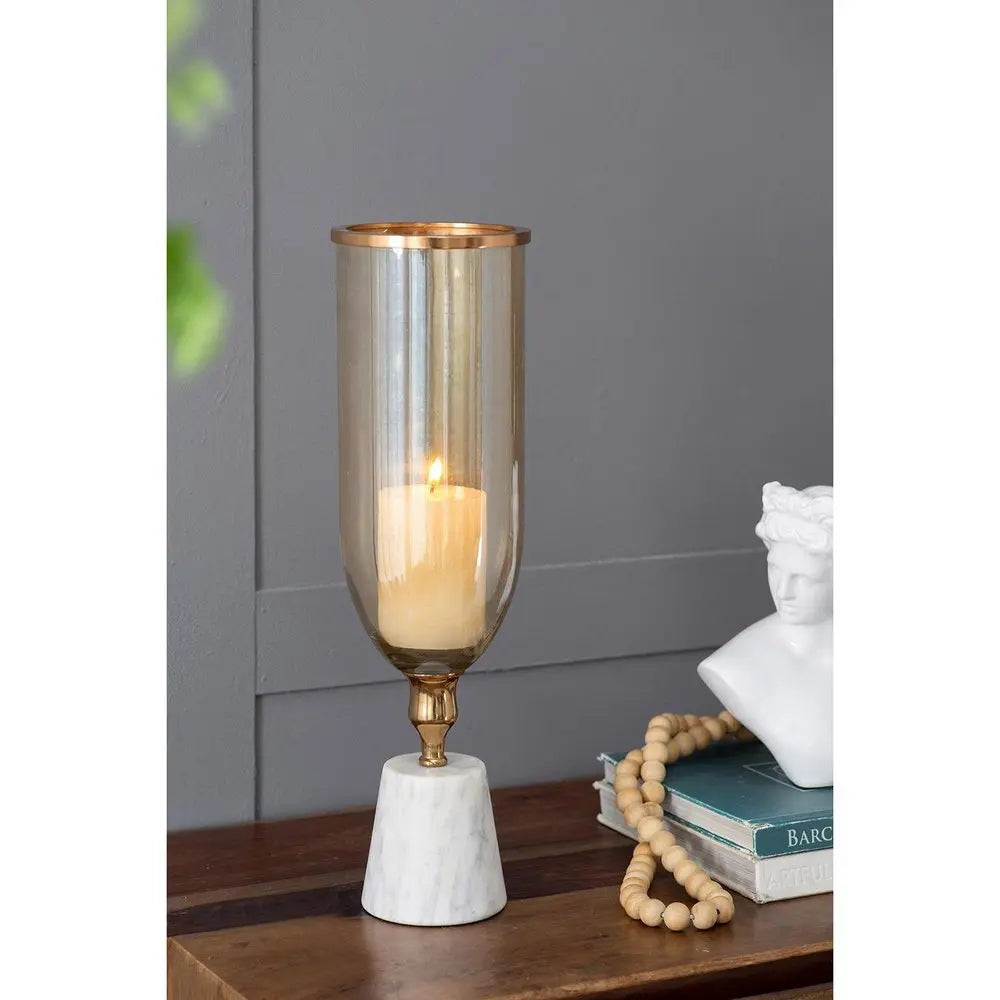 19" Gold And White Glass And Marble Table Vase - NOBLE HOME INTERIORS