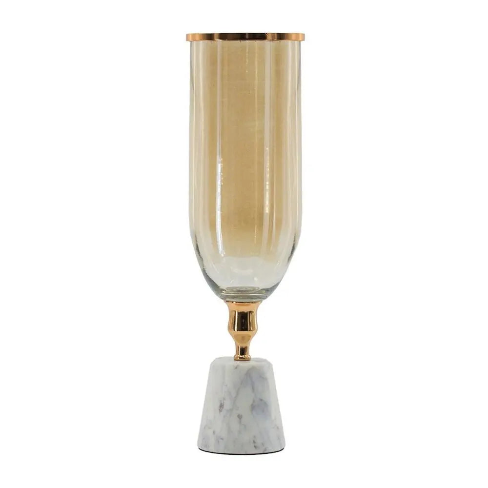 19" Gold And White Glass And Marble Table Vase - NOBLE HOME INTERIORS
