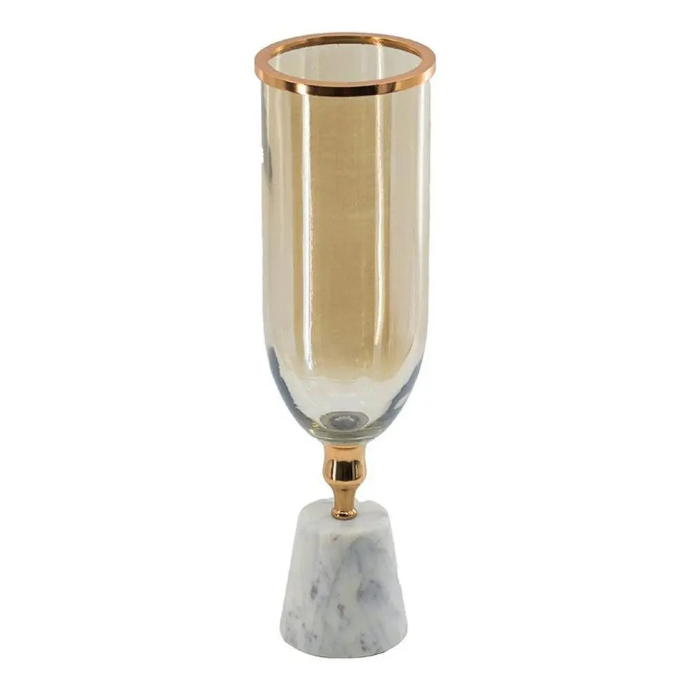 19" Gold And White Glass And Marble Table Vase - NOBLE HOME INTERIORS