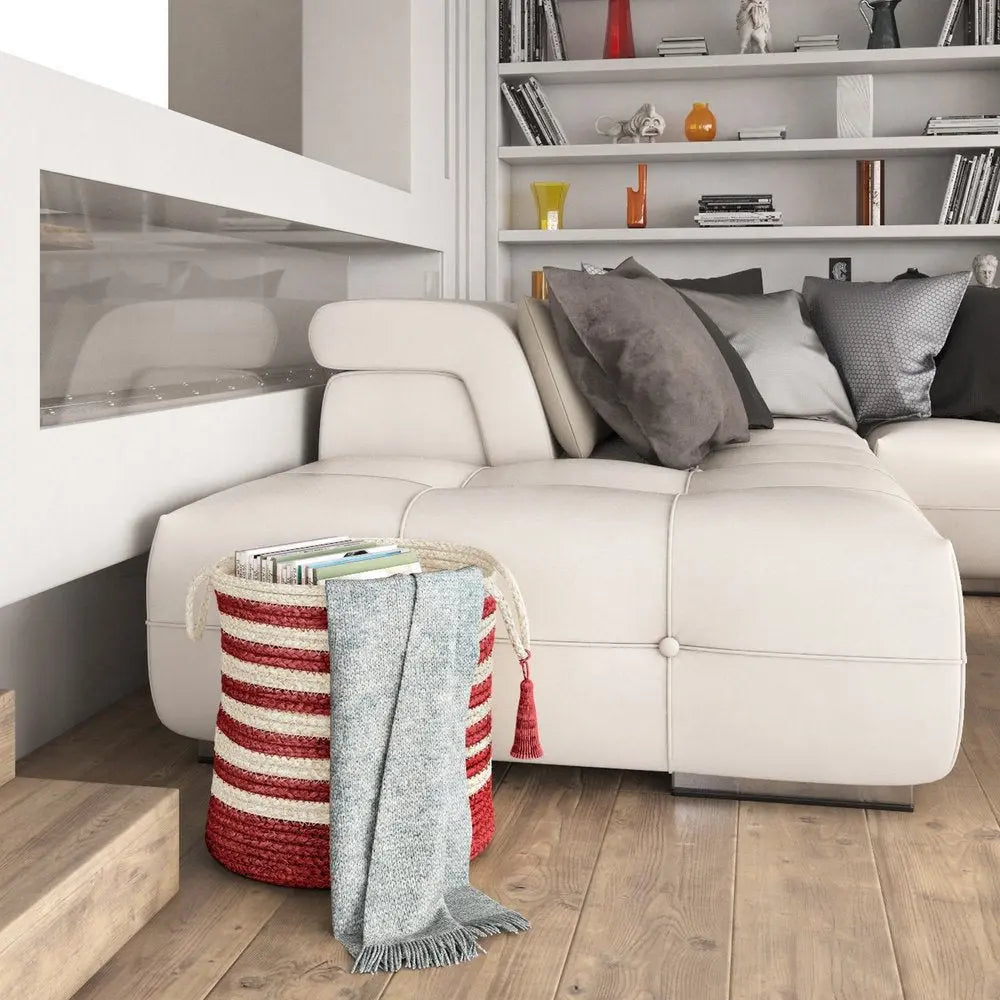 19" Ivory Jute Basket - NOBLE HOME INTERIORS