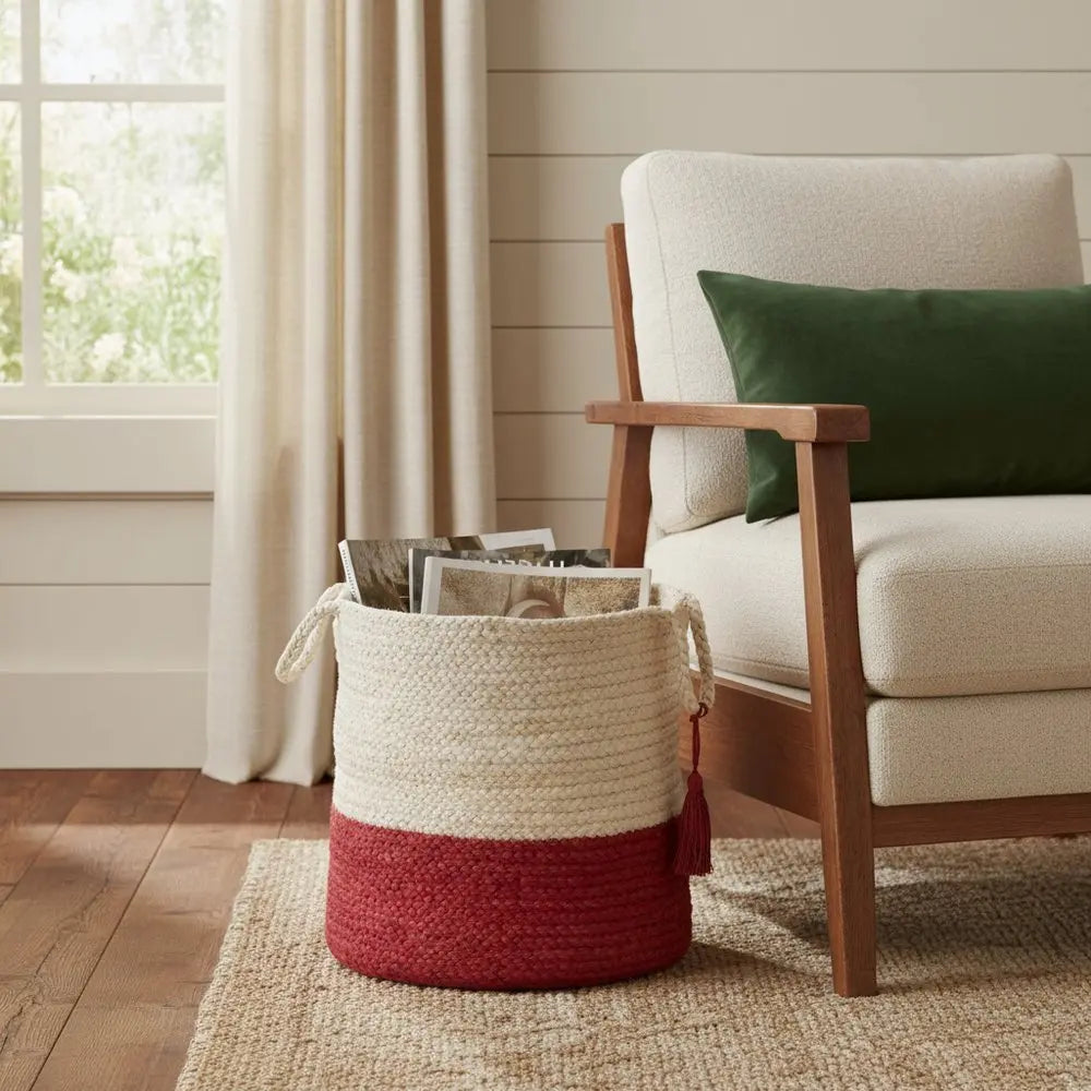 19" Ivory Jute Basket - NOBLE HOME INTERIORS