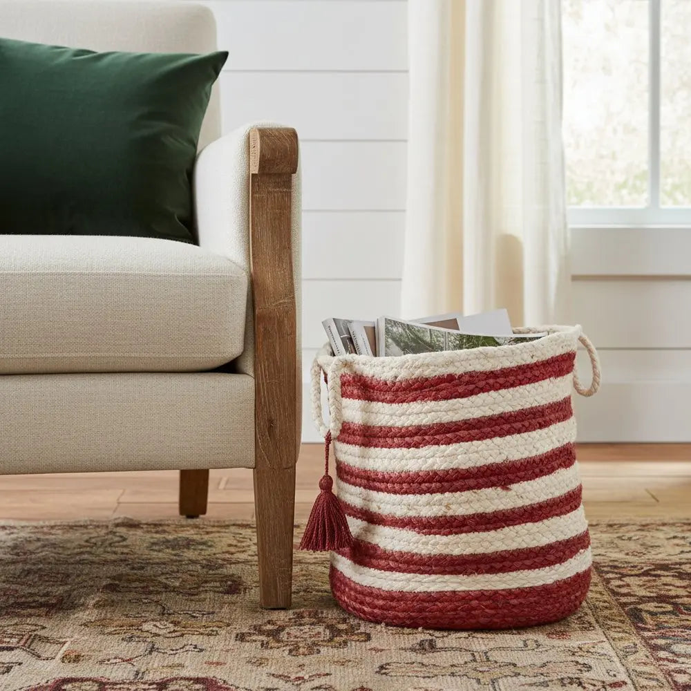 19" Ivory Jute Basket - NOBLE HOME INTERIORS