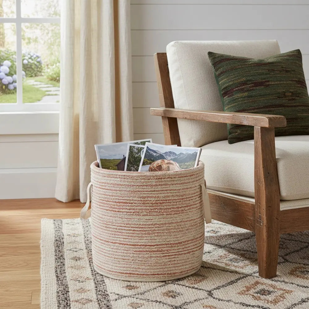 19" Pink Fabric Basket - NOBLE HOME INTERIORS