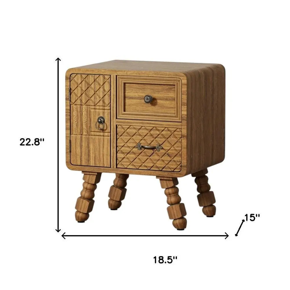 19" Sepia Solid Wood Console Accent Cabinet With Single Door And Two Drawers - NOVA HOME FURNITURE