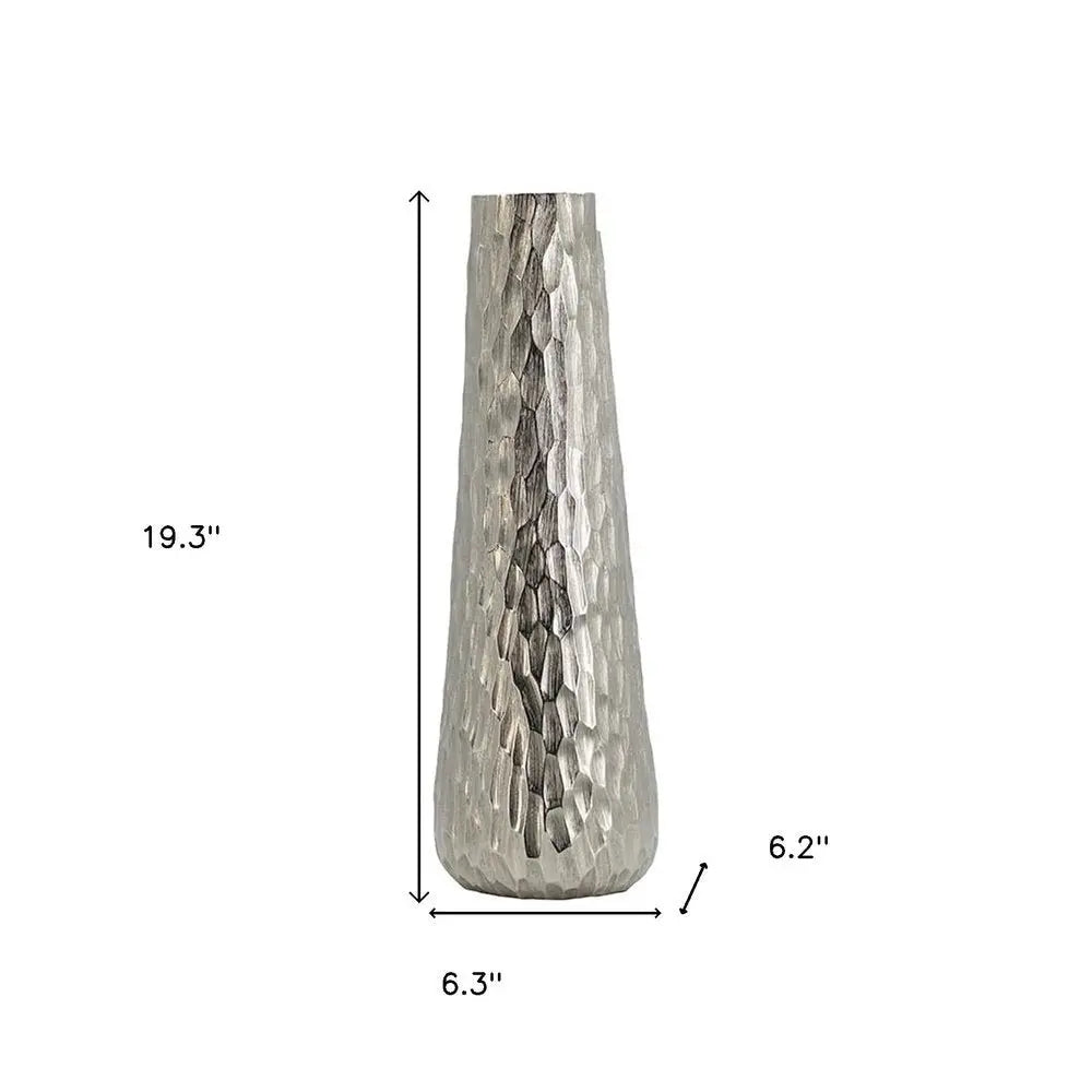 19" Silver Cast Aluminum Carved Geometric Table Vase - NOBLE HOME INTERIORS