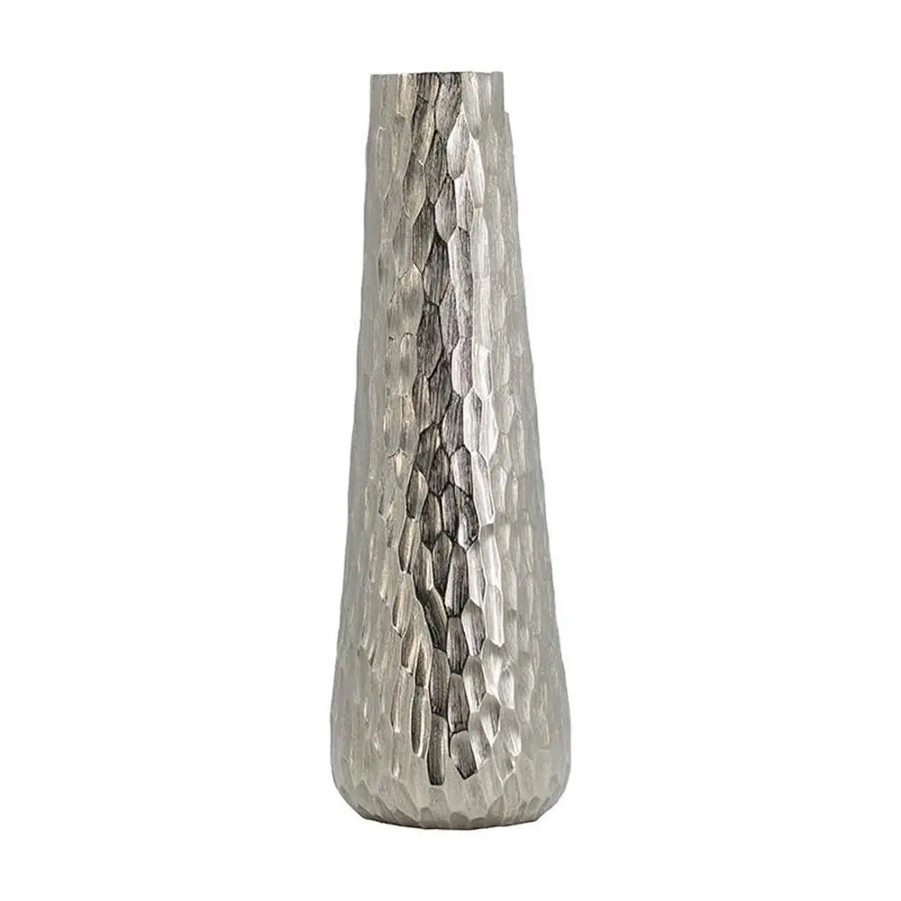 19" Silver Cast Aluminum Carved Geometric Table Vase - NOBLE HOME INTERIORS