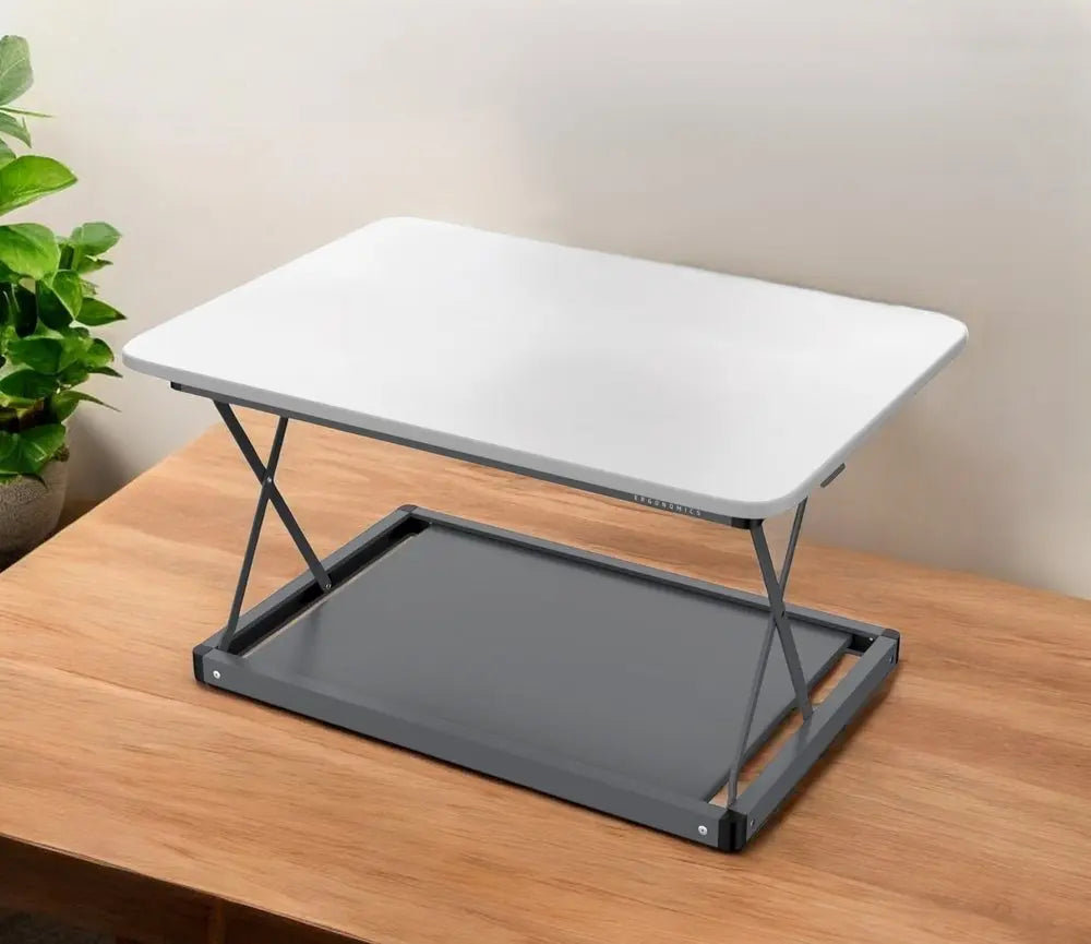 20" Adjustable White and Silver Stainless Steel Standing Desk Converter - NOBLE HOME INTERIORS