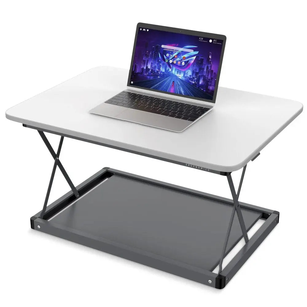 20" Adjustable White and Silver Stainless Steel Standing Desk Converter - NOBLE HOME INTERIORS