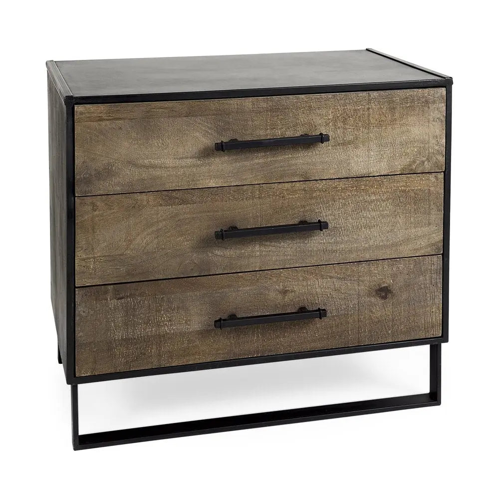 20" Brown and Black Distressed Accent Cabinet With Three Drawers - NOVA HOME FURNITURE