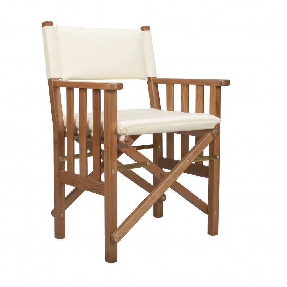 20" Ivory and Natural Wood Solid Wood Indoor Outdoor Director Chair with Ivory Cushion - NOBLE HOME INTERIORS